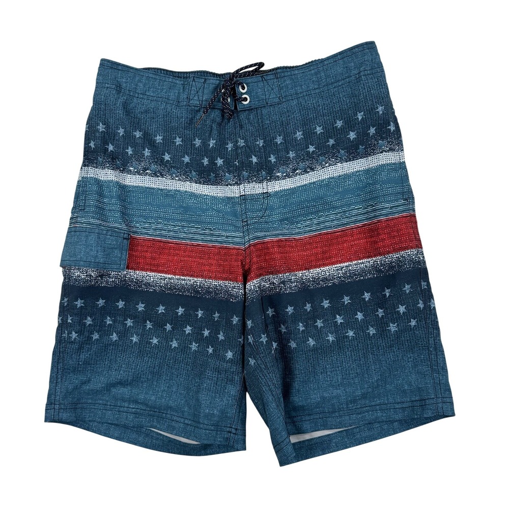 George‎ Board Shorts Mens M 32-34 Blue Americana Stars Stripes Patriotic